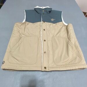 Straight Down Mens XL The Grove Sherpa Lined Vest Tan Teal Snap Front Pockets